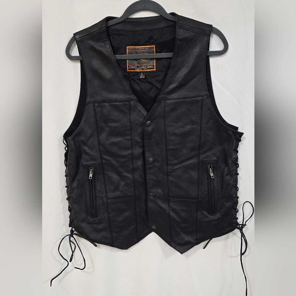 First Classics men L concealed carry leather vest ambidextrous cowboy moto biker
